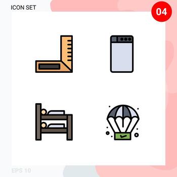 Filledline Flat Color Pack of 4 Universal Symbols of carpenter process machine bunk 81 Editable Vector Design Elements