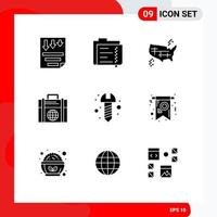 Modern Set of 9 Solid Glyphs Pictograph of modern business file america united Editable Vector Design Elements