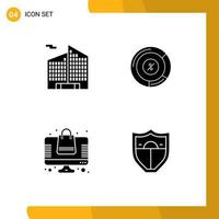 Universal Icon Symbols Group of 4 Modern Solid Glyphs of building shopping pie share shield Editable Vector Design Elements