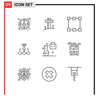 Pack of 9 creative Outlines of workflow scheme path data architecture algorithm Editable Vector Design Elements