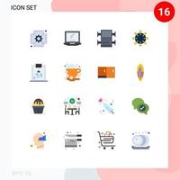 Flat Color Pack of 16 Universal Symbols of diagnosis success laptop achieve target Editable Pack of Creative Vector Design Elements