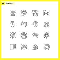 User Interface Pack of 16 Basic Outlines of tool design wind web location Editable Vector Design Elements