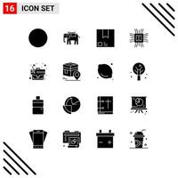 Pack of 16 creative Solid Glyphs of path learning e cpu shipment Editable Vector Design Elements