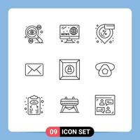 Pack of 9 Modern Outlines Signs and Symbols for Web Print Media such as lock message screen mail shopping Editable Vector Design Elements