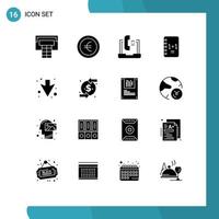 Pack of 16 creative Solid Glyphs of back down laptop arrow notepad Editable Vector Design Elements