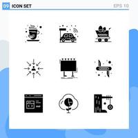 Set of 9 Commercial Solid Glyphs pack for advertising selection trolley focus choice Editable Vector Design Elements