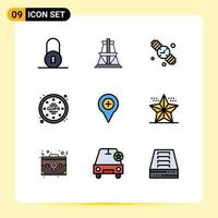 9 Universal Filledline Flat Color Signs Symbols of navigation location family time data privacy Editable Vector Design Elements