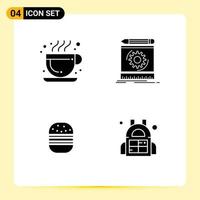 Solid Glyph Pack of 4 Universal Symbols of cafe fastfood draft prototype food Editable Vector Design Elements