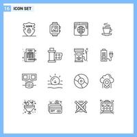 Modern Set of 16 Outlines and symbols such as employment coffee globe cup website Editable Vector Design Elements