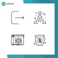 Stock Vector Icon Pack of 4 Line Signs and Symbols for logout coding communication security software Editable Vector Design Elements