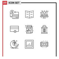 Pack of 9 creative Outlines of coffee box up crown payments finance Editable Vector Design Elements