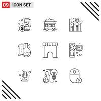 Set of 9 Vector Outlines on Grid for shop institute building graph building education Editable Vector Design Elements