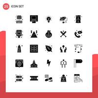 Modern Set of 25 Solid Glyphs Pictograph of machine home lightbulb electric lamp Editable Vector Design Elements