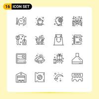 Modern Set of 16 Outlines and symbols such as hotel table global office computer Editable Vector Design Elements