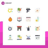 Set of 16 Vector Flat Colors on Grid for stopwatch tea birthday love drilling Editable Pack of Creative Vector Design Elements