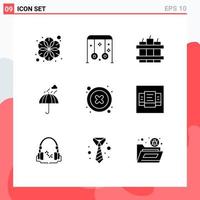 Pack of 9 creative Solid Glyphs of cancel safety swing rain umbrella Editable Vector Design Elements
