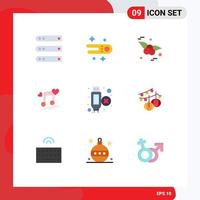 User Interface Pack of 9 Basic Flat Colors of extension song cherry love node Editable Vector Design Elements