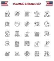 Set of 25 USA Day Icons American Symbols Independence Day Signs for camp tent free declaration american usa Editable USA Day Vector Design Elements