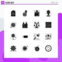 Editable Vector Line Pack of 16 Simple Solid Glyphs of gps compass delivery point location Editable Vector Design Elements