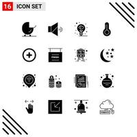 16 Universal Solid Glyph Signs Symbols of end plus love interface temperature Editable Vector Design Elements