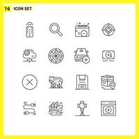 Pack of 16 creative Outlines of gear cloud events point arrow Editable Vector Design Elements