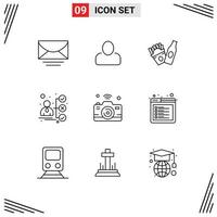 9 User Interface Outline Pack of modern Signs and Symbols of internet of things image frise camera portfolio Editable Vector Design Elements