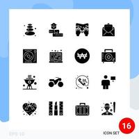 Pictogram Set of 16 Simple Solid Glyphs of turntable dj massage devices document Editable Vector Design Elements