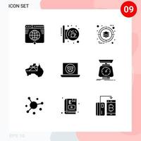 User Interface Pack of 9 Basic Solid Glyphs of flag map shop australia management Editable Vector Design Elements