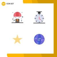 Pack of 4 Modern Flat Icons Signs and Symbols for Web Print Media such as balloon media parachute time internet Editable Vector Design Elements