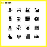 Universal Icon Symbols Group of 16 Modern Solid Glyphs of drugs puzzle flask logic business Editable Vector Design Elements