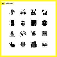 Universal Icon Symbols Group of 16 Modern Solid Glyphs of drugs puzzle flask logic business Editable Vector Design Elements