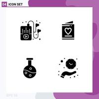 User Interface Pack of 4 Basic Solid Glyphs of hobbies science card wedding hand Editable Vector Design Elements