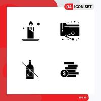 Pack of 4 Modern Solid Glyphs Signs and Symbols for Web Print Media such as candle no share folder coins money Editable Vector Design Elements