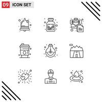 Set of 9 Vector Outlines on Grid for school growth business education juice Editable Vector Design Elements