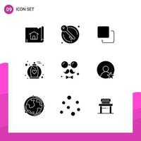 Mobile Interface Solid Glyph Set of 9 Pictograms of day avatar four perfume fragrance Editable Vector Design Elements