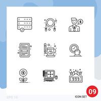 Mobile Interface Outline Set of 9 Pictograms of drink coffee job learning education Editable Vector Design Elements