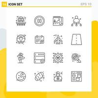 Group of 16 Modern Outlines Set for head chief map captain news Editable Vector Design Elements