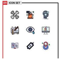 Universal Icon Symbols Group of 9 Modern Filledline Flat Colors of ruler draft vr document virtual Editable Vector Design Elements