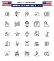 Group of 25 Lines Set for Independence day of United States of America such as star shield police book bird Editable USA Day Vector Design Elements