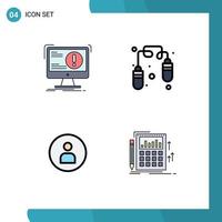 User Interface Pack of 4 Basic Filledline Flat Colors of alert worker computer fitness ui Editable Vector Design Elements