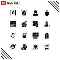 16 Thematic Vector Solid Glyphs and Editable Symbols of internet access reality count time Editable Vector Design Elements