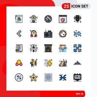 25 User Interface Filled line Flat Color Pack of modern Signs and Symbols of record shield solution security knife Editable Vector Design Elements