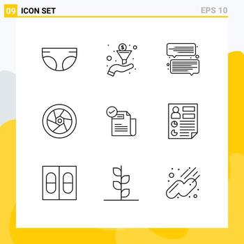 Mobile Interface Outline Set of 9 Pictograms of featured check list communication check tap Editable Vector Design Elements