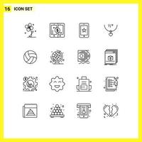 Modern Set of 16 Outlines and symbols such as party love peer amulet cell Editable Vector Design Elements