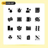 Set of 16 Vector Solid Glyphs on Grid for medicine tablet follow report document Editable Vector Design Elements