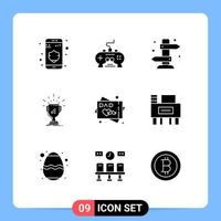 User Interface Pack of 9 Basic Solid Glyphs of first win direction trophy vacation Editable Vector Design Elements