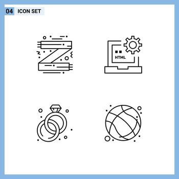 Set of 4 Modern UI Icons Symbols Signs for accessories html fashion coding jewelry Editable Vector Design Elements