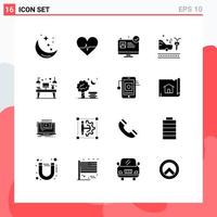 Group of 16 Solid Glyphs Signs and Symbols for workplace desk hospital website crash bicycle Editable Vector Design Elements