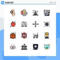 16 concepto de línea llena de color plano para sitios web móviles y aplicaciones gráficos de construcción de manzanas saludables elementos de diseño de vectores creativos editables de negocios