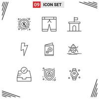 User Interface Pack of 9 Basic Outlines of female media architecture power property Editable Vector Design Elements